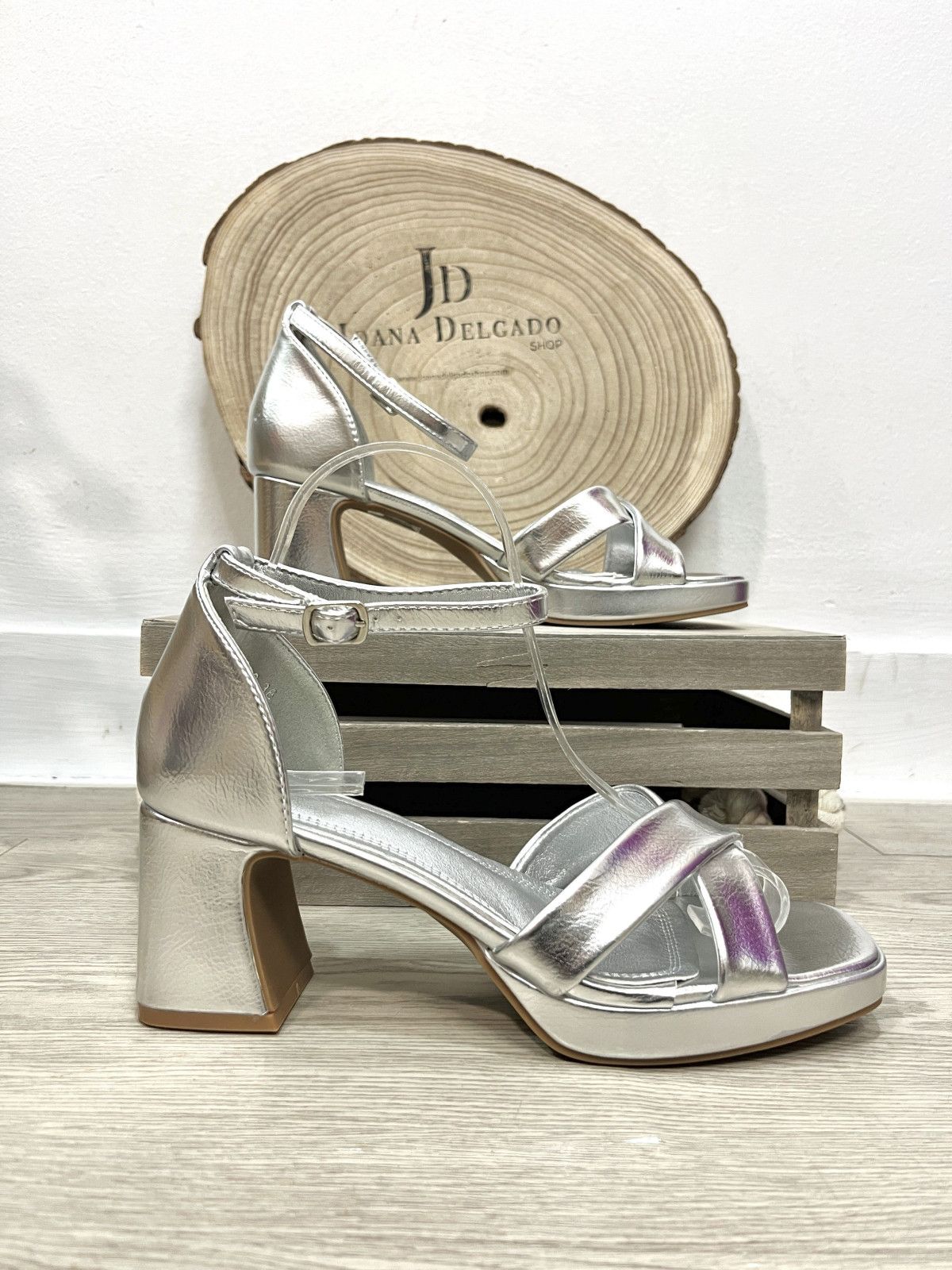 Sandalias Tacón Bajo Zapatos Tacon Ancho Color Plata Sandalia De