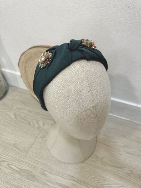 Diadema de fiesta verde botella con abalorios