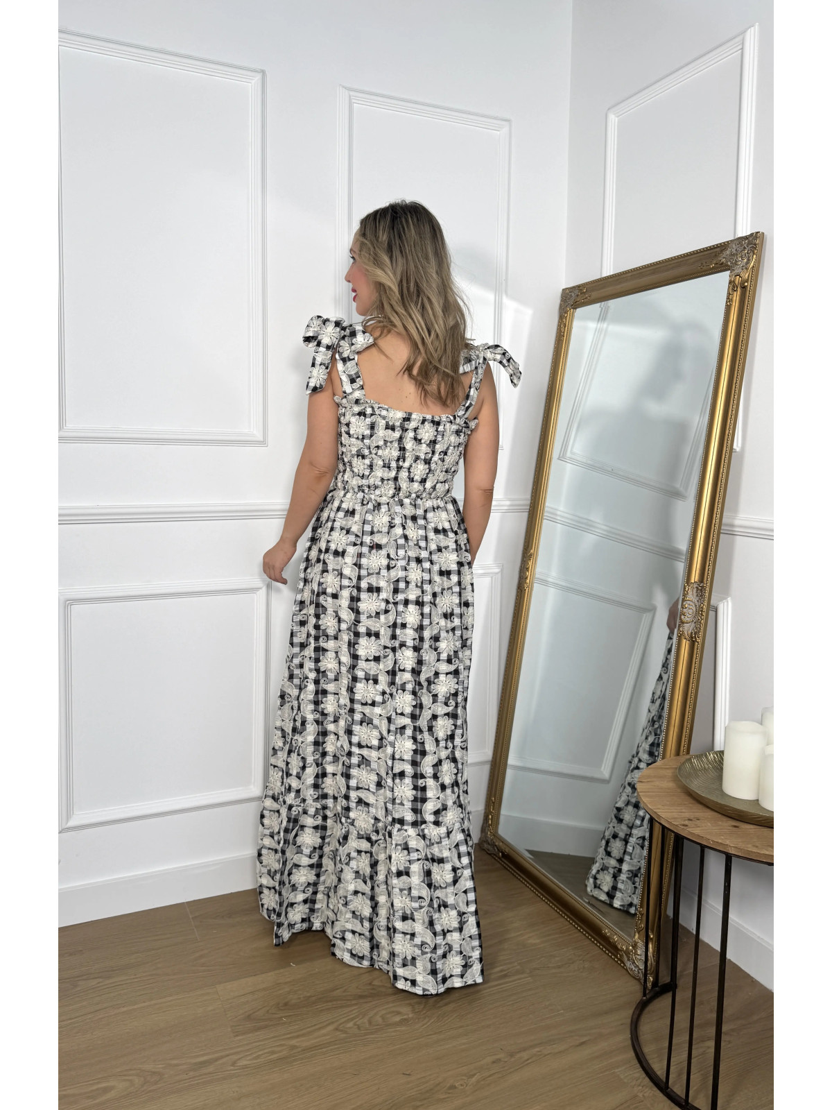 Vestido largo con tejido de algodón en estampado vichy.