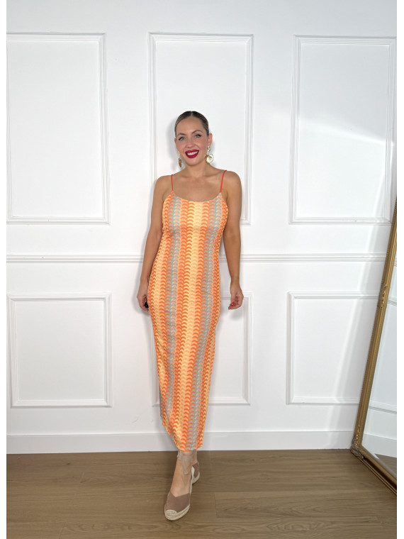 Vestido estampado en tejido de punto de canalé.