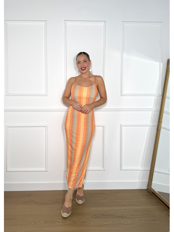 Vestido estampado en tejido de punto de canalé.