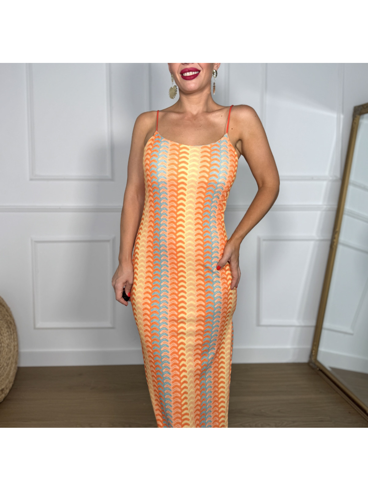 Vestido estampado en tejido de punto de canalé.