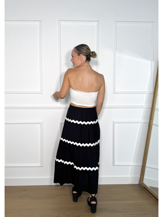 Falda midi de vuelo adornada con tira de ondulina, ideal para tus look