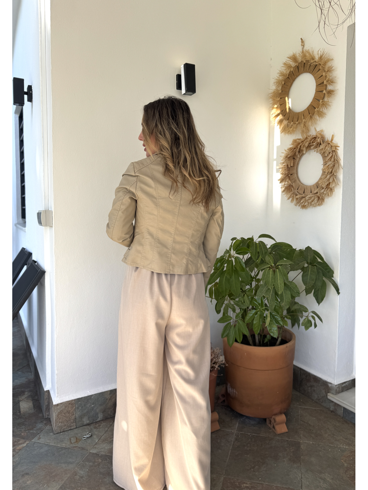 Chaqueta biker  beige