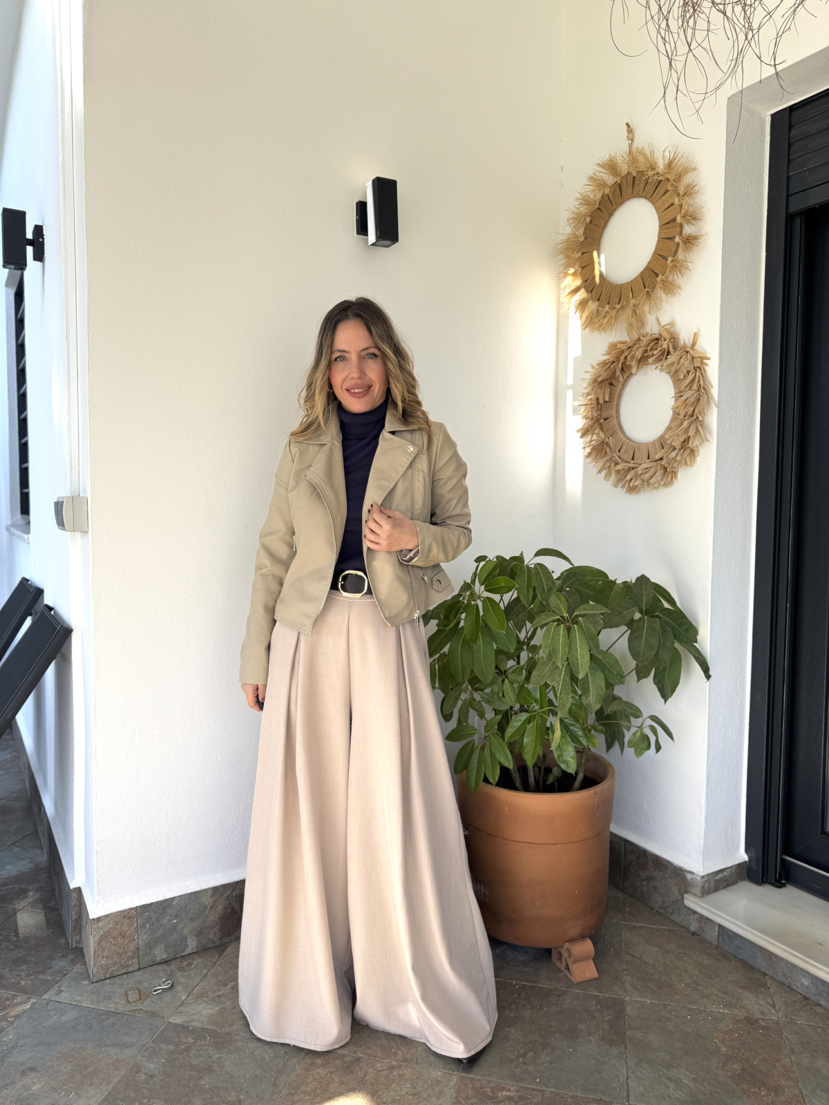 Chaqueta biker  beige