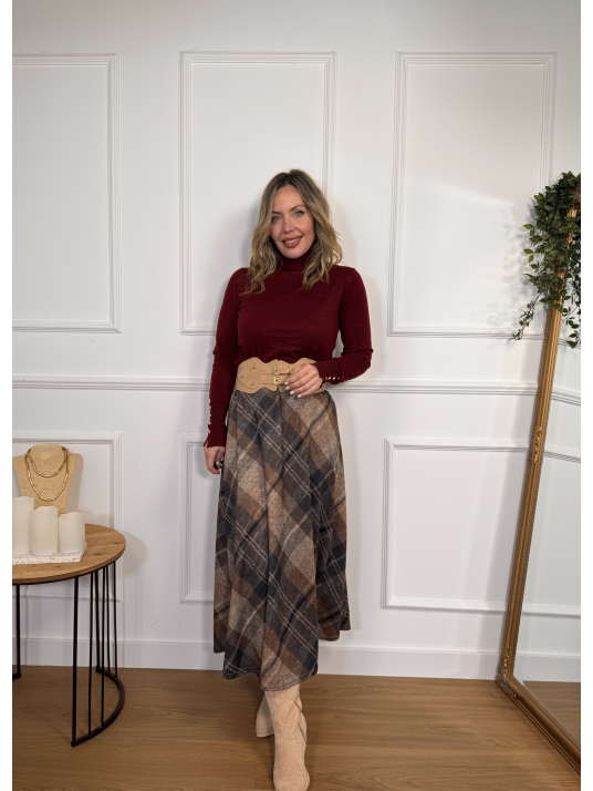 Falda midi de vuelo con estampado de cuadros.