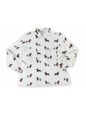 Camisa estampada de algodón en tono crudo con divertido print de perr