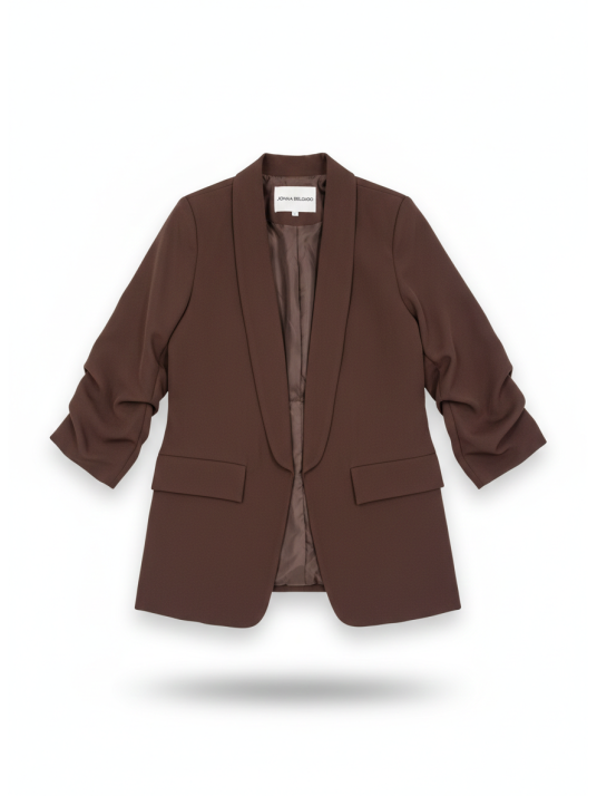 Blazer lisa abierta con cuello de solapa y mangas fruncidas.