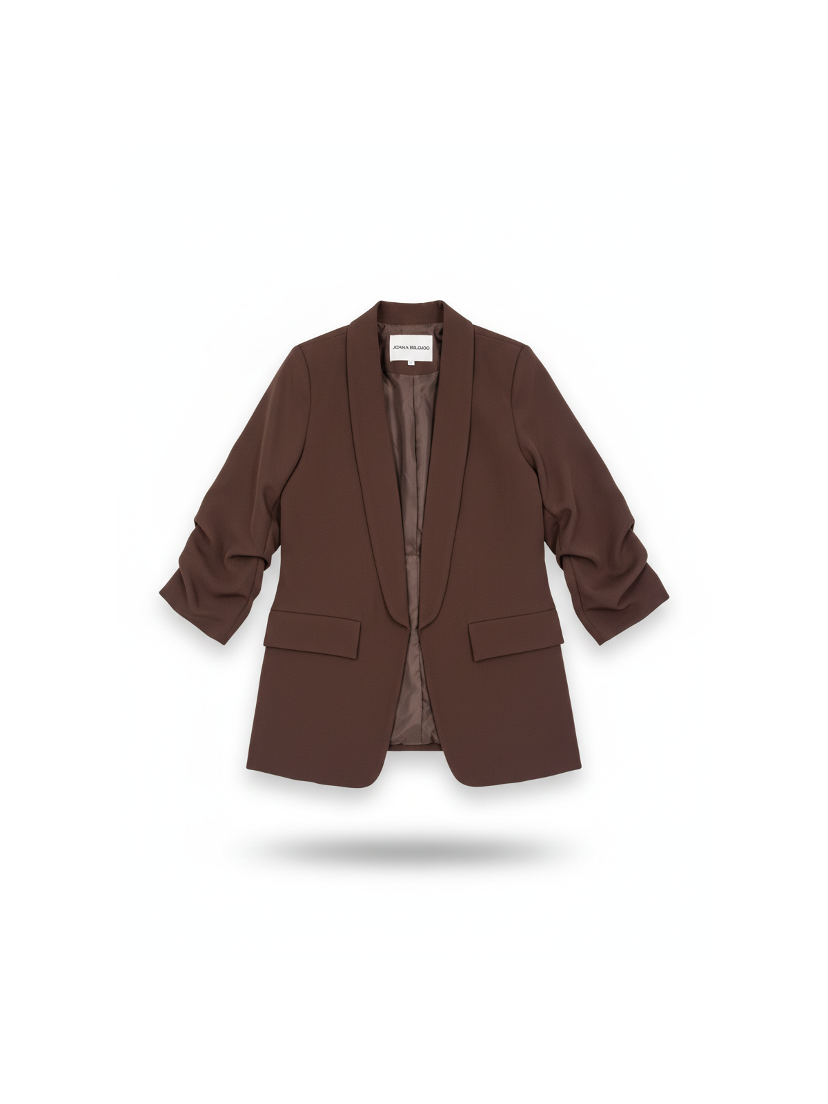 Blazer lisa abierta con cuello de solapa y mangas fruncidas.