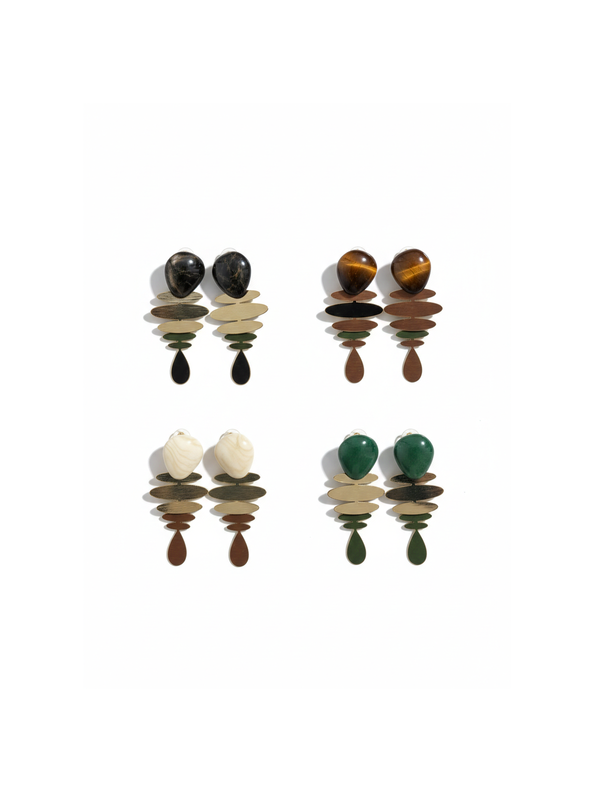 Pendientes largos con pieza superior efecto piedra en acabado suave.