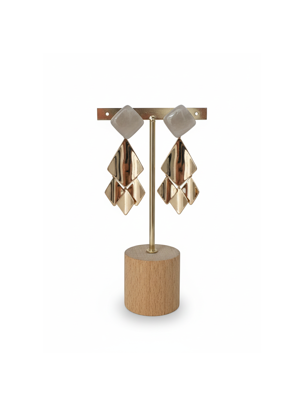 Pendientes largos con pieza superior efecto piedra en acabado suave.