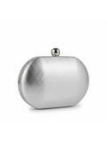 Bolso de fiesta tipo clutch rígido de forma ovalada.
