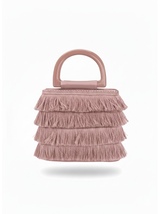 Bolso de fiesta en tono beige maquillaje con diseño de flecos en capas