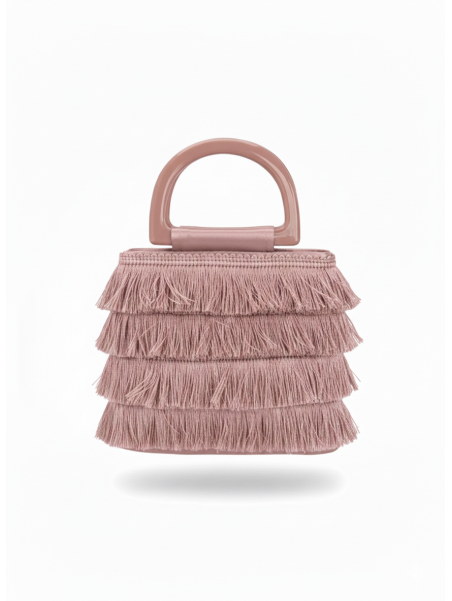 Bolso de fiesta en tono beige maquillaje con diseño de flecos en capas