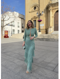 Vestido largo con flecos en color verde agua.
