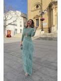 Vestido largo con flecos en color verde agua.