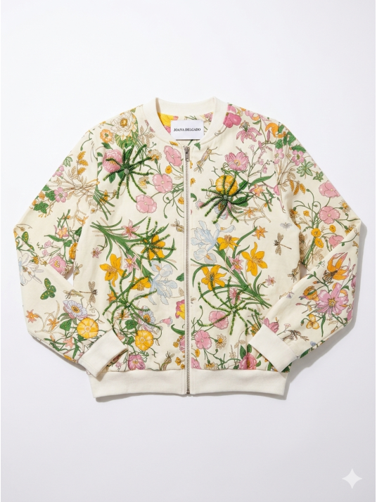Chaqueta tipo bomber con estampado floral.