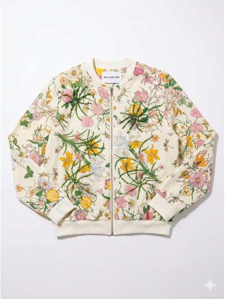 Chaqueta tipo bomber con estampado floral.