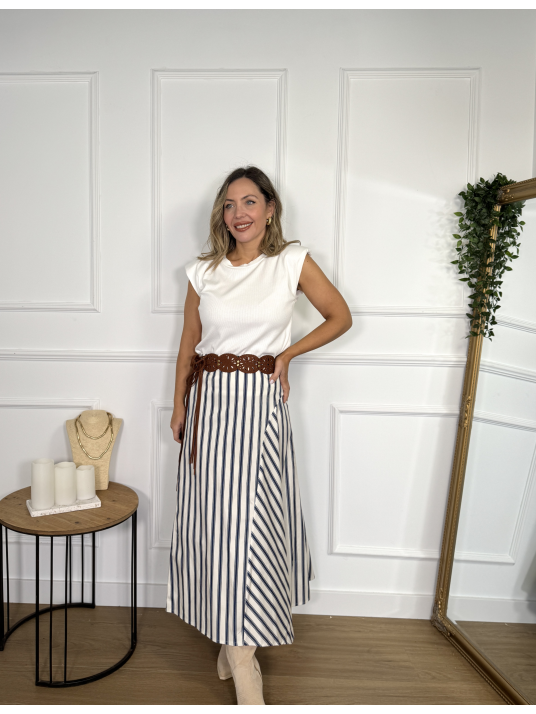 Falda midi de algodón con estampado de rayas en contraste.