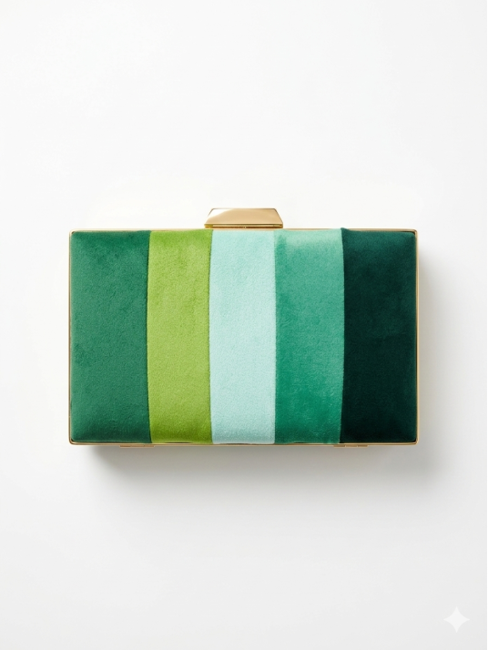 Bolso tipo clutch en tejido de antelina con diseño de rayas verticales