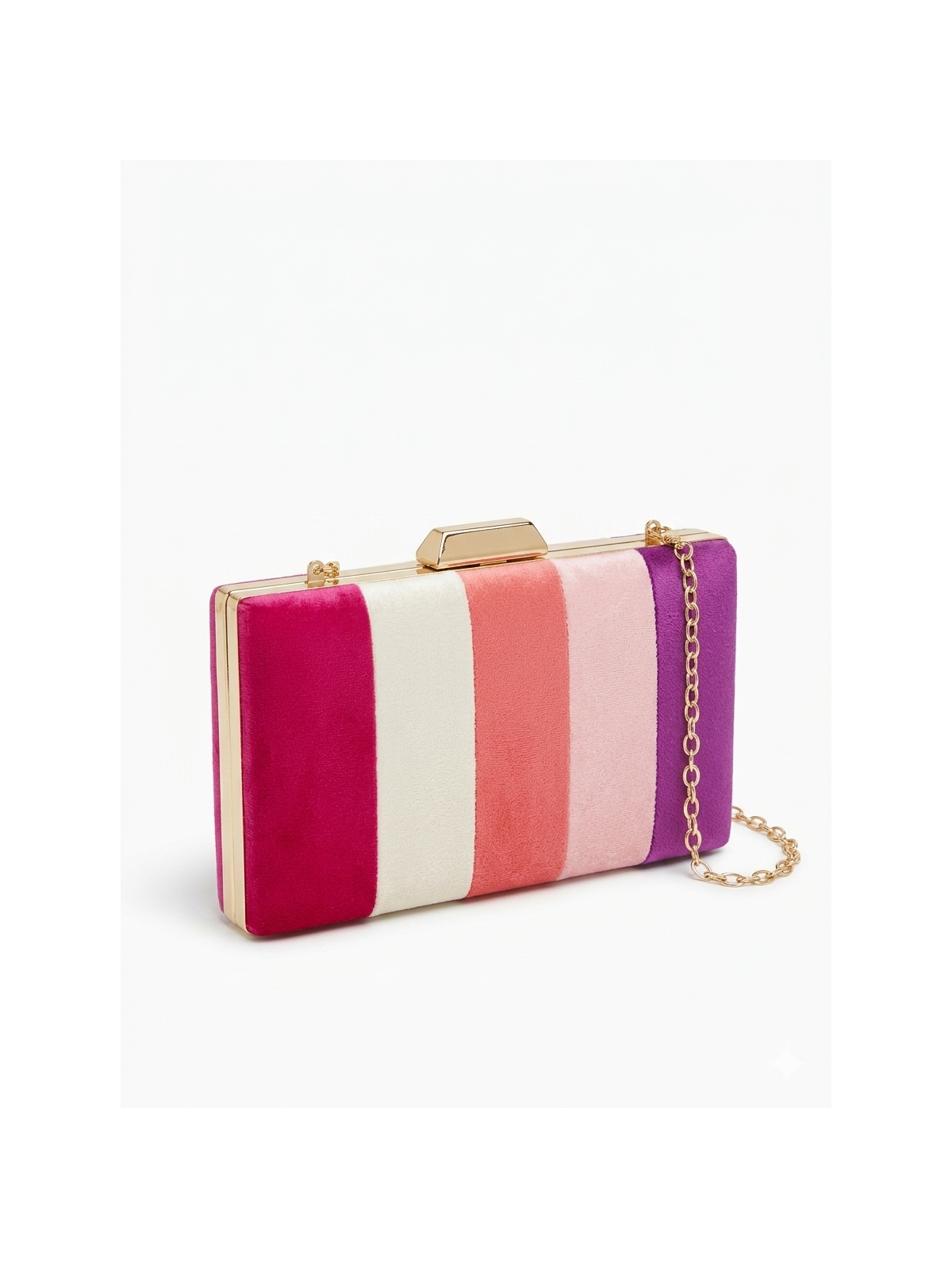 Bolso tipo clutch en tejido de antelina con diseño de rayas verticales