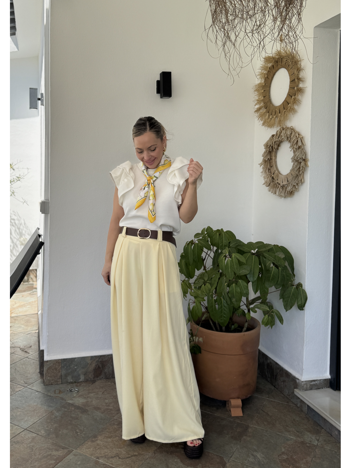 Camiseta de diseño sencillo con volantes, perfecta para looks casual.